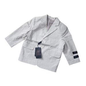 Johnnie Lene Boys Linen Blend Blazer Size 3T Beige Notch Collar Dual Button.